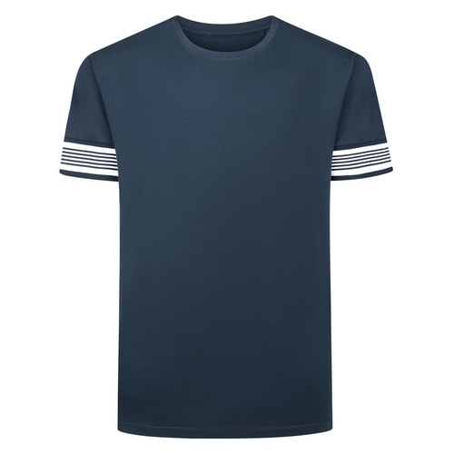Bigdude Heavyweight Striped Arm T-Shirt Navy Tall